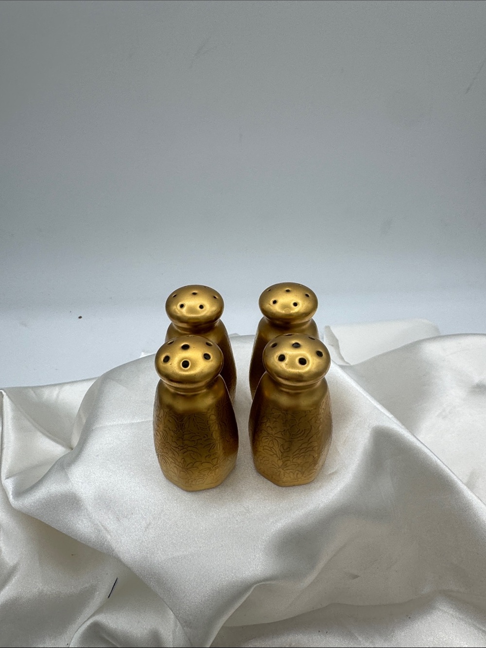 2 Pickard  vintage gold salt & pepper sets with Floral design; marked 1-32